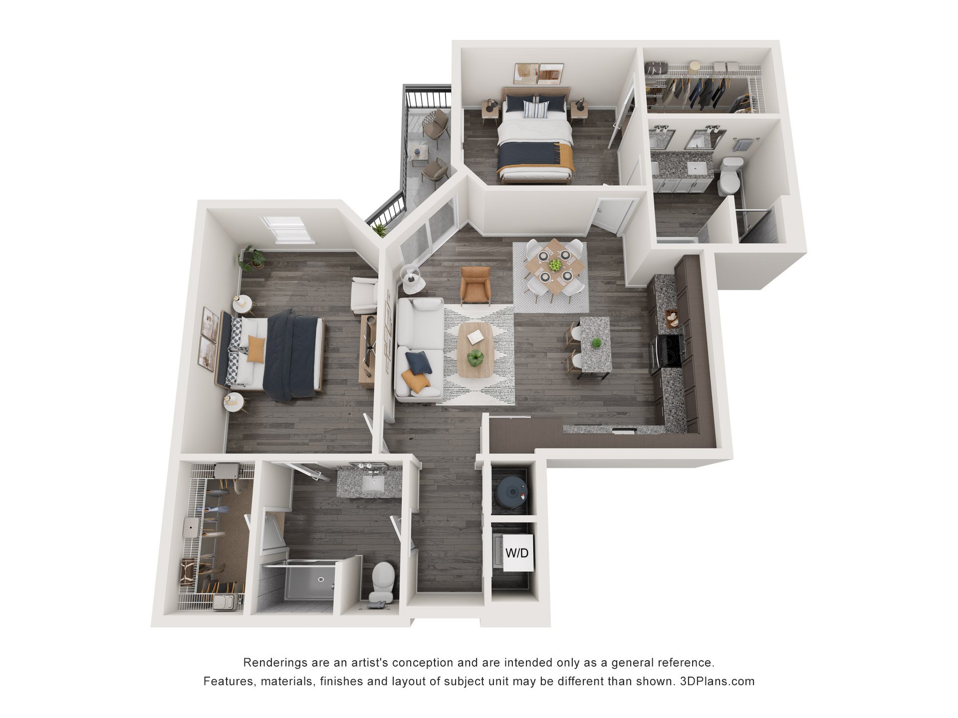 Floor plan for 2 beds, 2 baths, 1163 sqft